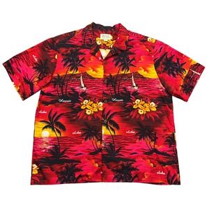 Royal Hawaiian Creations Aloha Shirt Hawaii‎ Palm Tree Sunset 2XL Boho Beach